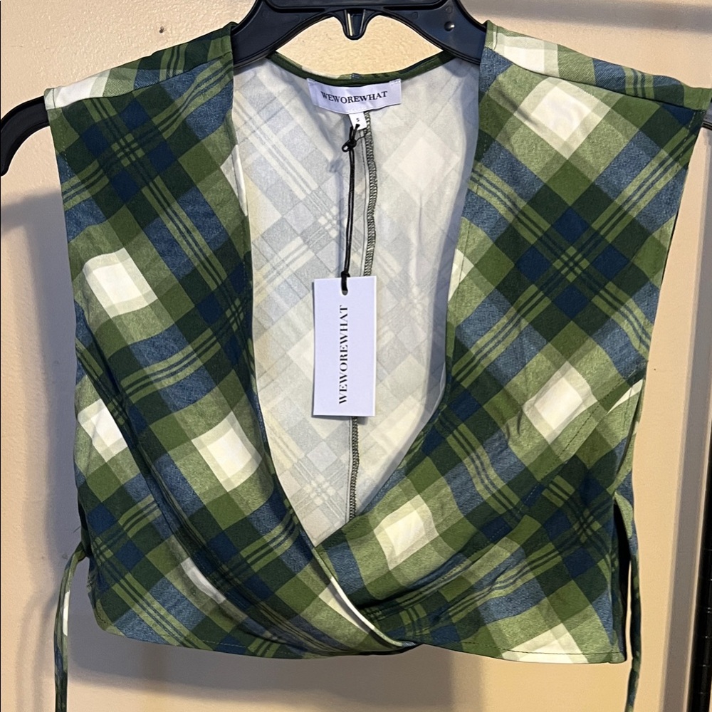 WEWOREWHAT Green and Blue Plaid Blouse